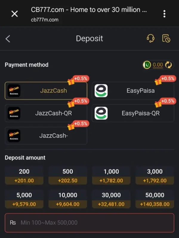 Deposit money on cb777 game