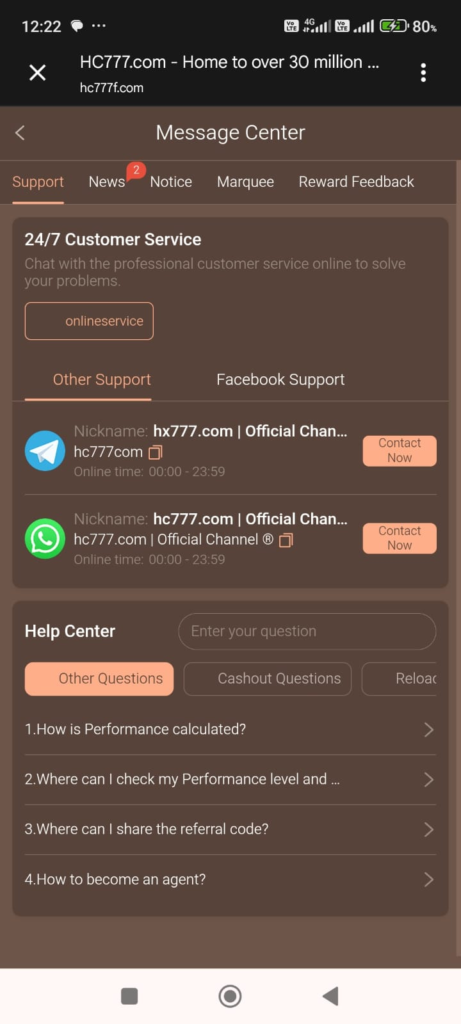 HC777 Game Customer Support 